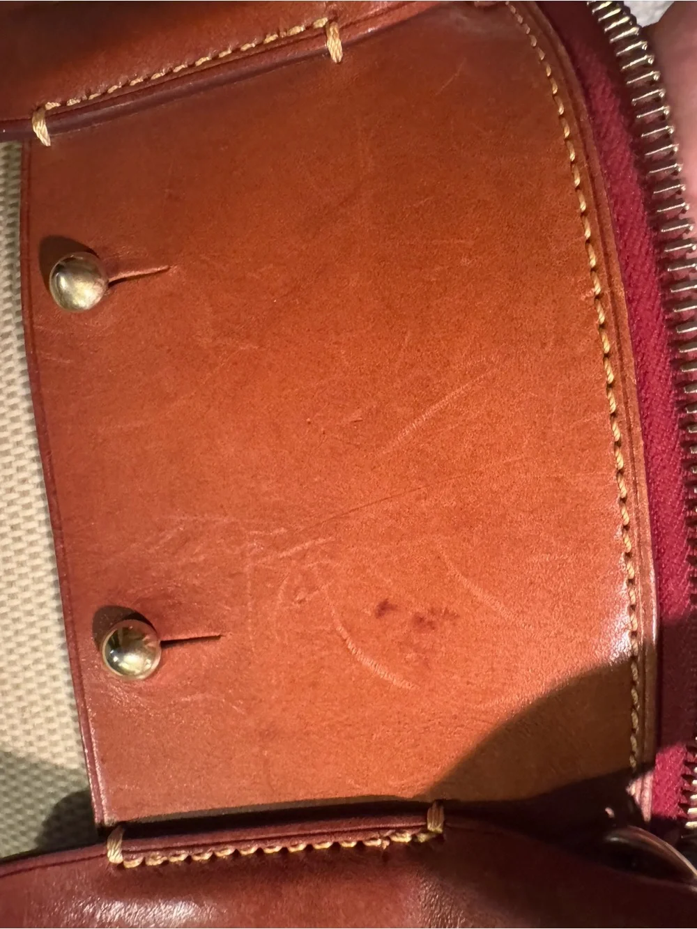 Dooney & Bourke Beige Canvas Satchel with Brown Leather Trim
